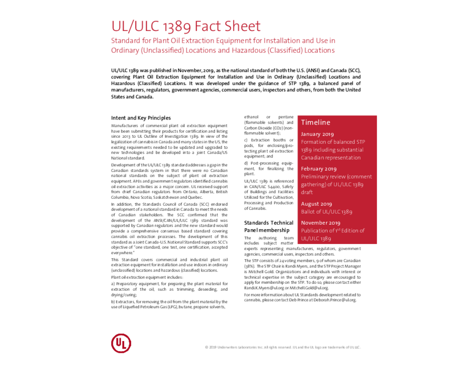 UL1389 Fact Sheet