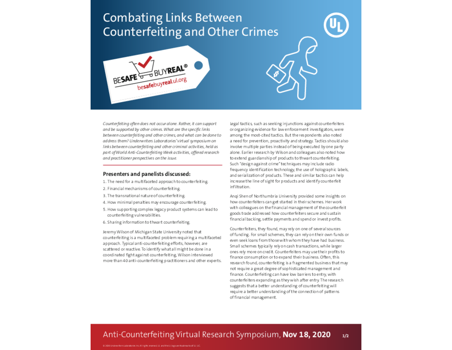 Combating Links Between Counterfeiting and Other Crimes