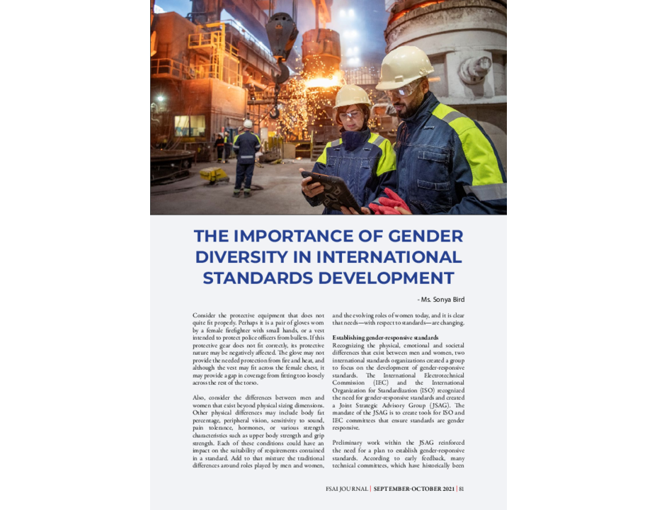 FSAI Journal - Sonya Bird - The Importance of Gender Diversity in International Standards Development