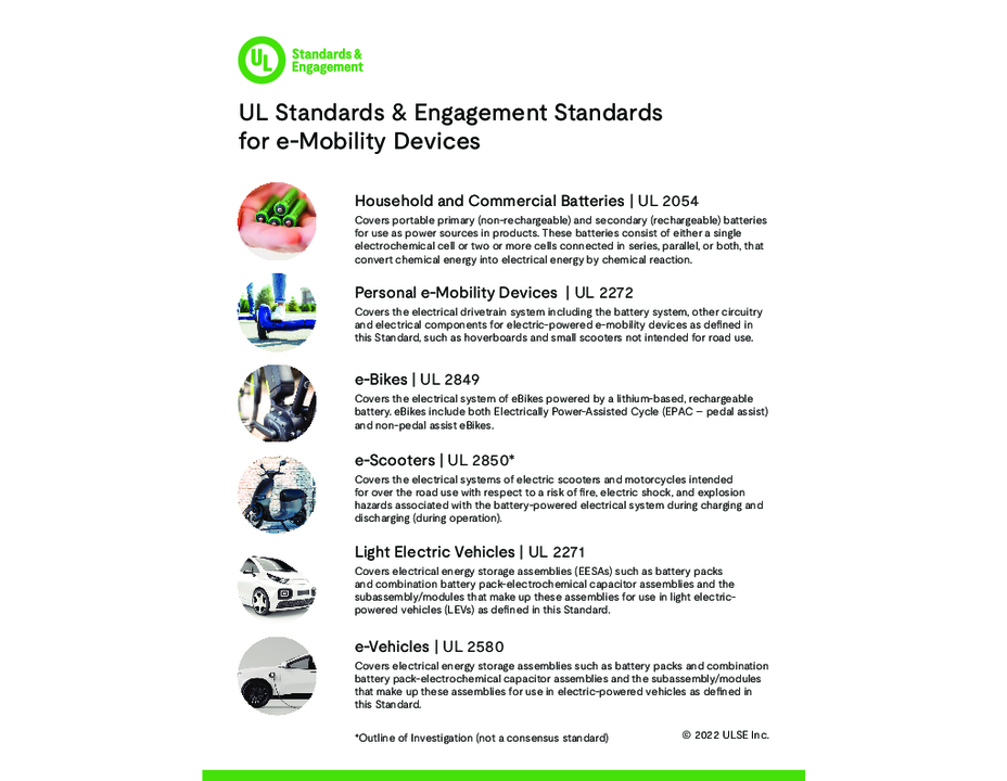 UL Standards & Engagement Standards for e-Mobility Devices