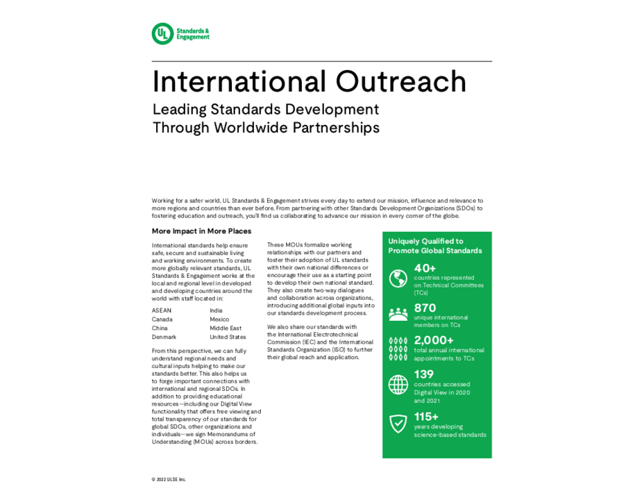UL Standards & Engagement International Outreach Overview