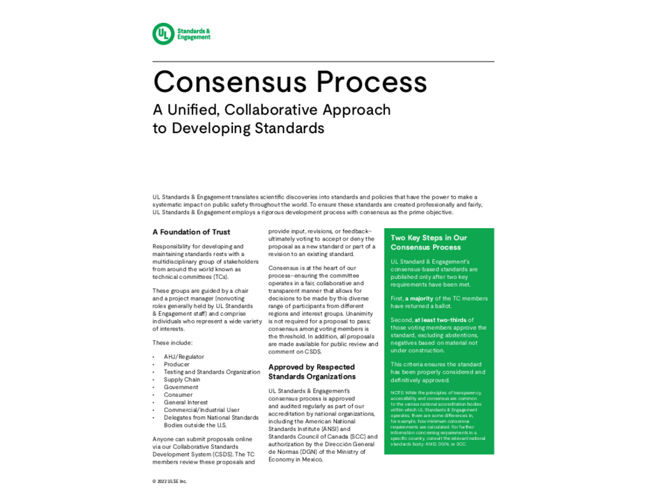 UL Standards & Engagement Consensus Process Overview