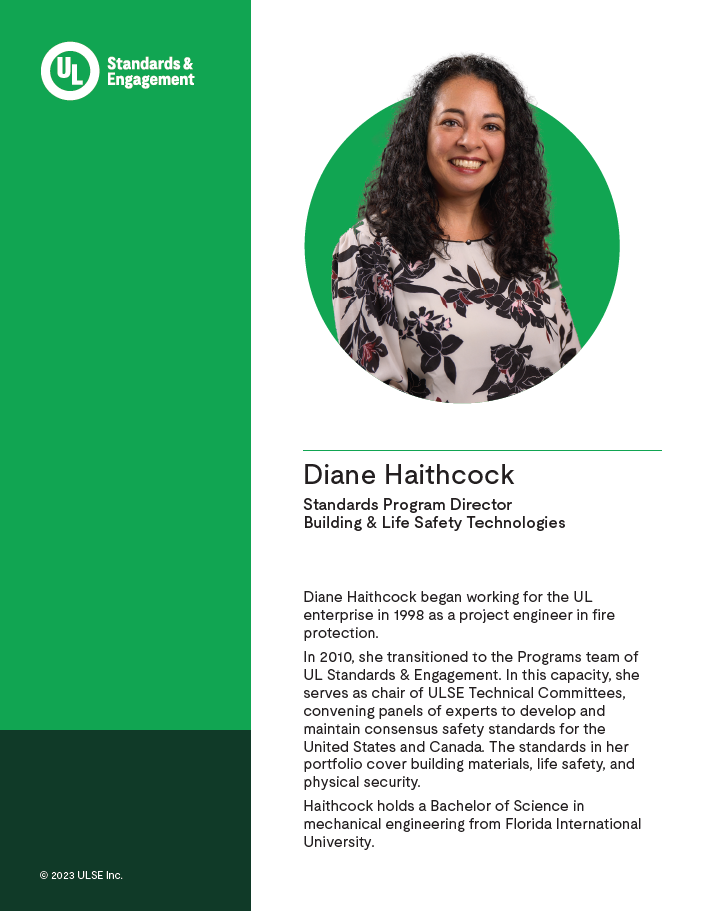 Diane Haithcock - Standards Program Director - Building and Life Safety Technologies