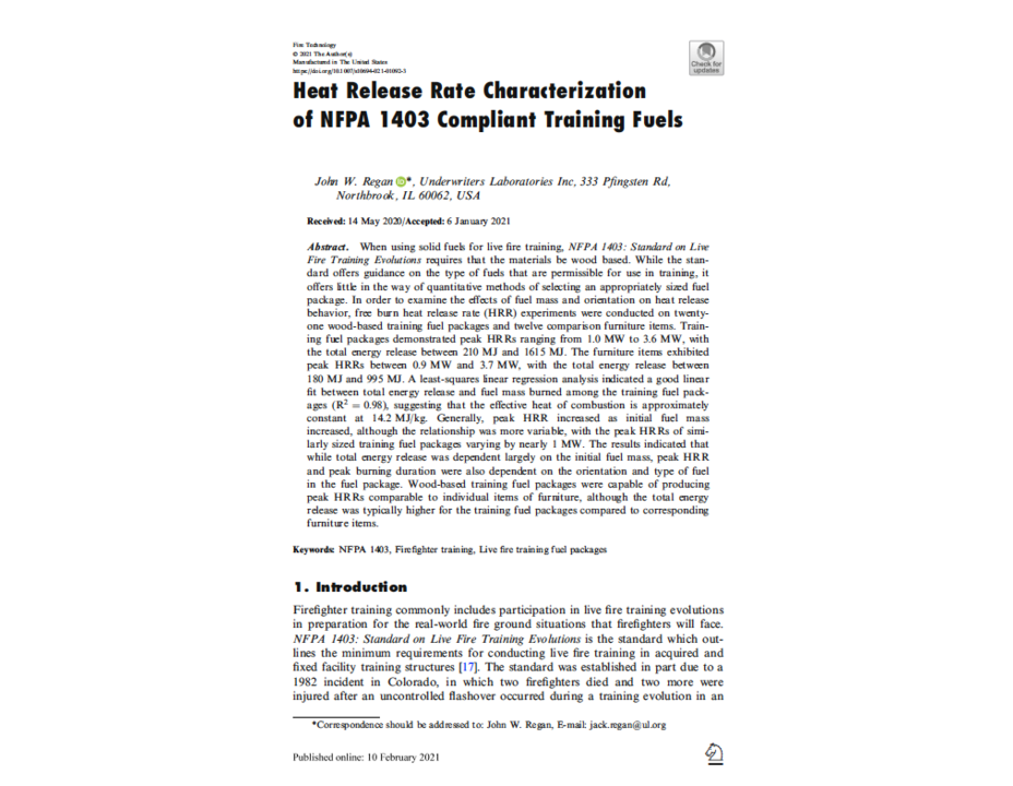 Heat Release Rate Characterization of NFPA 1403 Compliant Training Fuels